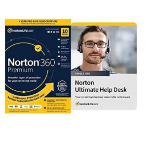 norton 360 premium (2022 ready) antivirus software for 10 devices and norton ultimate help desk single use for 1 device