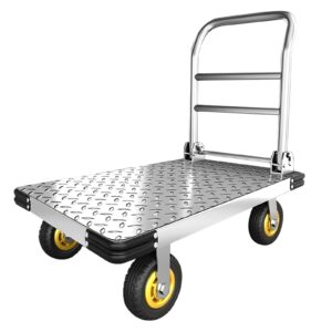 platform truck heavy duty push cart dolly with 2000 lbs capacity, foldable moving flatbed cart with 6'' swivel wheels, large steel platform dolly cart for groceries, garage, warehouse (36"x 24")