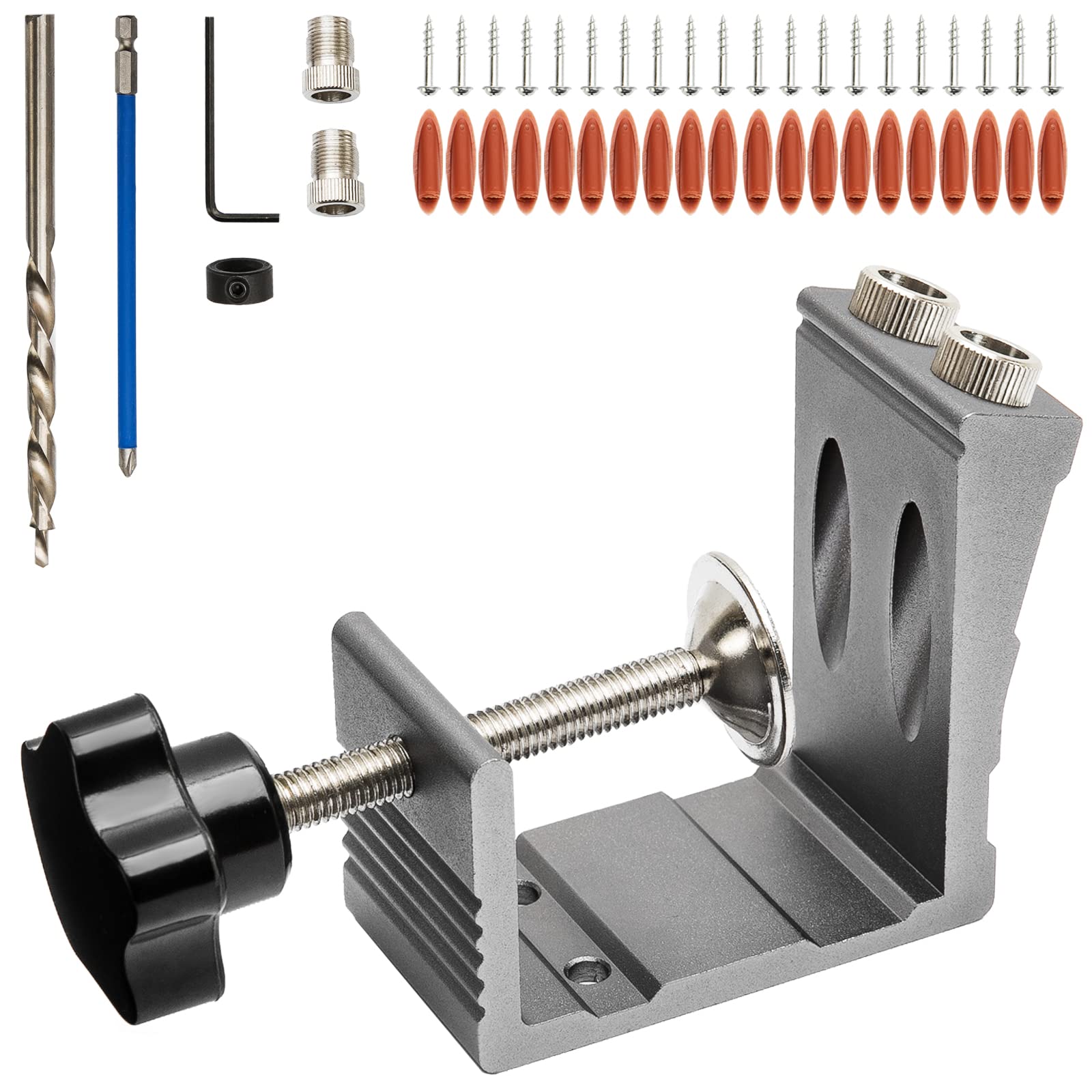 Pocket Hole Jig Kit Woodworking Punch All-Matel Pocket Screw Jig with 2 Drilling Hole Tools