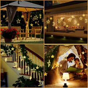 Solar Star Moon String Lights Outdoor with Remote 8 Modes Solar Curtain Lights Waterproof Fairy Lights Solar Powered Window LED Lights Timer Starry Lights for Garden Patio Yard Ramadan Decoration