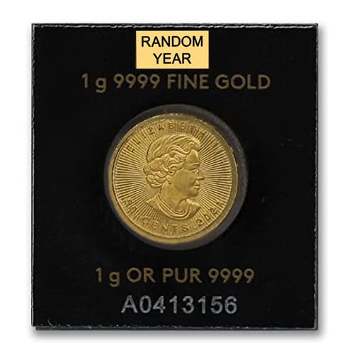 2014 - Present (Random Year) CA 1 Gram .9999 Canadian Gold Maple Leaf Coin Brilliant Uncirculated with a Certificate of Authenticity 50c BU