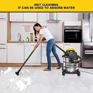 Stanley 6 Gallon Wet Dry Vacuum, 4 Peak HP Stainless Steel 3 in 1 Shop Vacuum with Blower, Multifunctional Vacuum Cleaner for Home, Jobsite, Garage, Basement, Model: SL18116