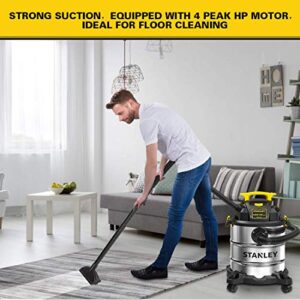 Stanley 6 Gallon Wet Dry Vacuum, 4 Peak HP Stainless Steel 3 in 1 Shop Vacuum with Blower, Multifunctional Vacuum Cleaner for Home, Jobsite, Garage, Basement, Model: SL18116