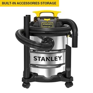 Stanley 6 Gallon Wet Dry Vacuum, 4 Peak HP Stainless Steel 3 in 1 Shop Vacuum with Blower, Multifunctional Vacuum Cleaner for Home, Jobsite, Garage, Basement, Model: SL18116