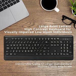 KOPJIPPOM Large Print Backlit Keyboard, Quiet USB Wired Computer Keyboard, Full Size Keyboard with White Illuminated LED Compatible for Windows Desktop, Laptop, PC, Gaming, Black