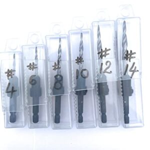 FTG USA Wood Countersink Drill Bit Set 6 Sizes #4 to #14 Set Countersink HSS M2 Tapered Drill Bits, Quick Change 1/4" Hex Shank Countersink bit, with 6 Storage Containers, 1 Allen Wrench