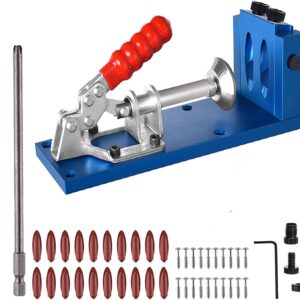 Pocket Hole Jig Kit Tool for Carpentry Positioner Pocket Dowel Hole Jig System Set with Drill Bit Square Driver Screws 48 PCS Aluminum Woodworking Punch Locator Kit