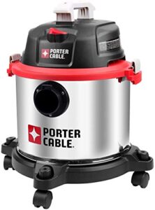 porter-cable wet/dry vacuum 5 gallon 4hp stainless steel light weight portable, 3 in 1 function with attachments, silver+red, model: pcx18406-5b