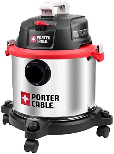 Porter-Cable Wet/Dry Vacuum 5 Gallon 4HP Stainless Steel Light Weight Portable, 3 in 1 Function with Attachments, Silver+Red, Model: PCX18406-5B