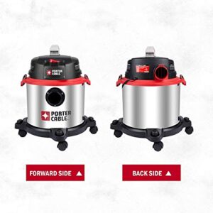 Porter-Cable Wet/Dry Vacuum 5 Gallon 4HP Stainless Steel Light Weight Portable, 3 in 1 Function with Attachments, Silver+Red, Model: PCX18406-5B