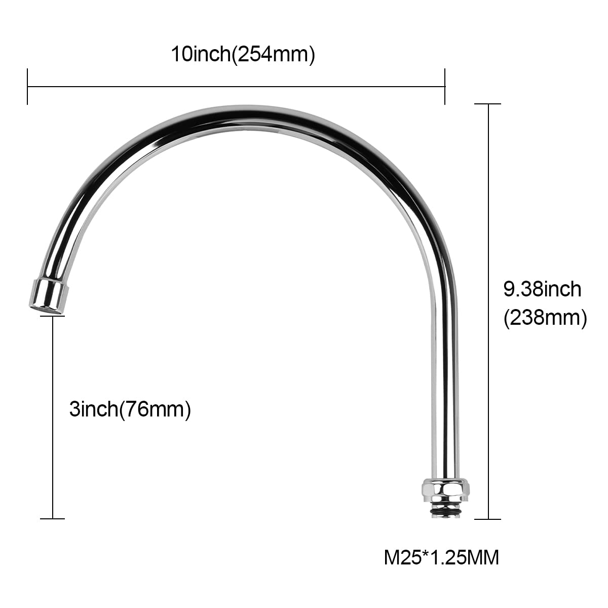 KWODE 10 Inch Gooseneck Swivel Spout for All Brand Commercial Kitchen Sink Faucet Swing Nozzle Add-On Spout Replacement Parts Chrome Polished Finish