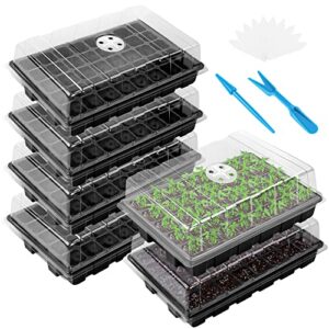 elcoho 6 pack seed starter tray kit 40 cells seedling trays with humidity dome and base mini propagator plant nursery pots total 240 cells for greenhouse plants growing, black