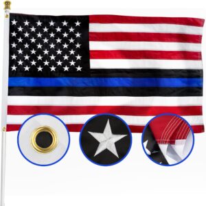 xifan blue line american flag blue lives matter 3x5 outdoor - heavy duty 210d nylon usa police flag with blue stripe - embroidered stars/sewn stripes/brass grommets - honoring law enforcement officers