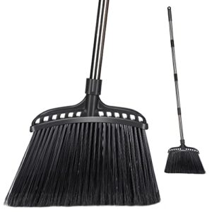 kphico heavy duty broom,outdoor/indoor commercial broom,household angle broom with 56" extendable long handle,perfect for courtyard garage lobby mall home kitchen room office floor cleaning-black