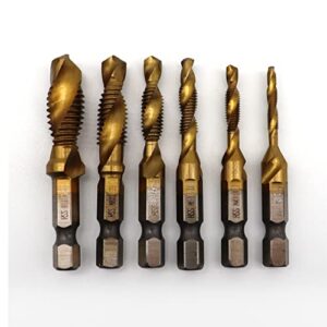 perfactool combination drill & taps bit set, 1/4'' hex shank spiral countersink drill bits, for metal, plastic, wood drilling (6 pack)