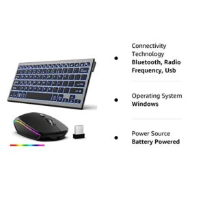 FENISIO Wireless Keyboard Mouse, Ultra Slim Bluetooth 2.4G Slient Wireless Keyboard and Mouse Combo with Backlit, Multi-Device USB Rechargeable Keyboard Mouse for Laptop PC Windows Desktop(Grey Black)