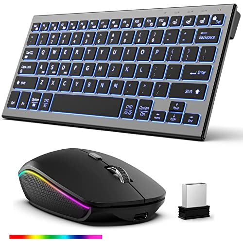 FENISIO Wireless Keyboard Mouse, Ultra Slim Bluetooth 2.4G Slient Wireless Keyboard and Mouse Combo with Backlit, Multi-Device USB Rechargeable Keyboard Mouse for Laptop PC Windows Desktop(Grey Black)