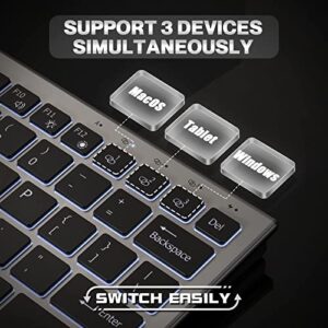 FENISIO Wireless Keyboard Mouse, Ultra Slim Bluetooth 2.4G Slient Wireless Keyboard and Mouse Combo with Backlit, Multi-Device USB Rechargeable Keyboard Mouse for Laptop PC Windows Desktop(Grey Black)