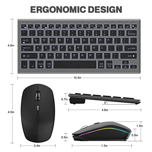 FENISIO Wireless Keyboard Mouse, Ultra Slim Bluetooth 2.4G Slient Wireless Keyboard and Mouse Combo with Backlit, Multi-Device USB Rechargeable Keyboard Mouse for Laptop PC Windows Desktop(Grey Black)