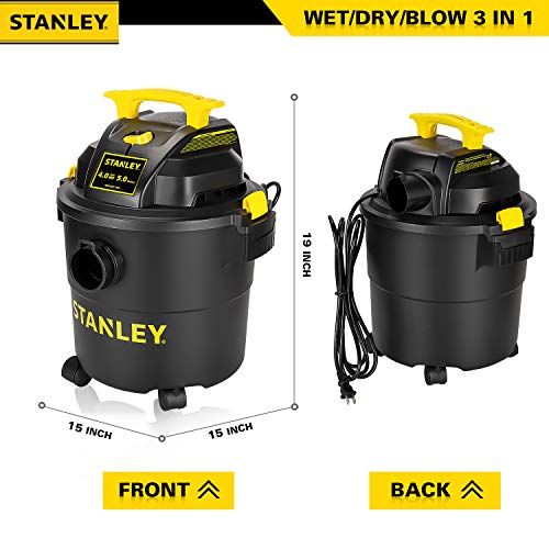 Stanley Wet Dry Vacuum, 5 Gallon Shop Vacuum with Blower, 4 Peak HP 3 in 1 Multifunctional Vacuum Cleaner for Home, Jobsite, Garage, Basement, Model: SL18115P
