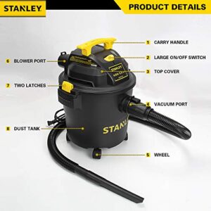 Stanley Wet Dry Vacuum, 5 Gallon Shop Vacuum with Blower, 4 Peak HP 3 in 1 Multifunctional Vacuum Cleaner for Home, Jobsite, Garage, Basement, Model: SL18115P