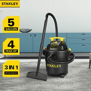 Stanley Wet Dry Vacuum, 5 Gallon Shop Vacuum with Blower, 4 Peak HP 3 in 1 Multifunctional Vacuum Cleaner for Home, Jobsite, Garage, Basement, Model: SL18115P