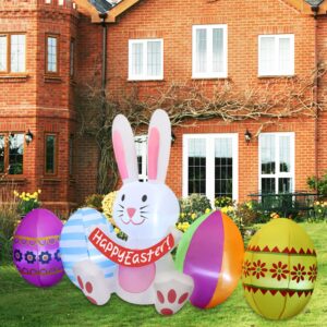 DR.DUDU 7 FT Long Easter Inflatable Bunny with Eggs, Happy Easter Inflatable Decorations, Easter Bunny Blow up for Outdoor Garden Yard Lawn Holiday Party