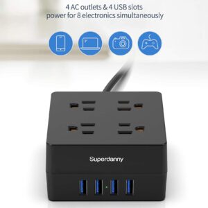 Power Strip, SUPERDANNY Surge Protector, Desktop Charging Station, 4 Outlets, 4 USB Ports, 900 Joules, 5 Ft Extension Cord, Grounded, 3-Prong, Wall Mount, for Home, Office, Hotel, Dorm