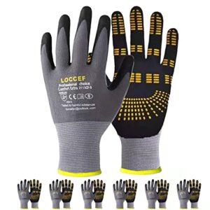 loccef endurance knit work gloves microfoam nitrile coated-6 pairs,tacky dot grip, multi purpose,micro-foam gloves(8-m)