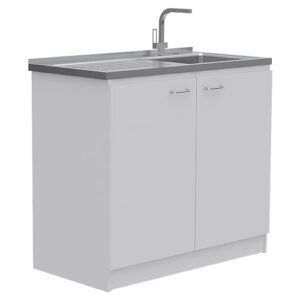 tuhome napoles utility sink with cabinet, double door, one shelf -white