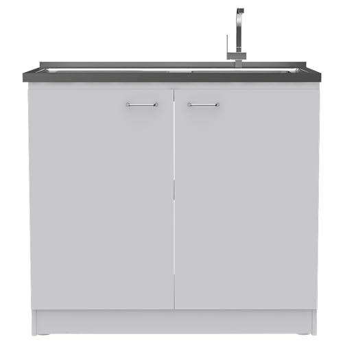 Tuhome Napoles Utility Sink with Cabinet, Double Door, One Shelf -White