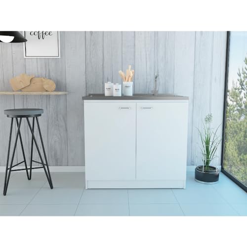 Tuhome Napoles Utility Sink with Cabinet, Double Door, One Shelf -White