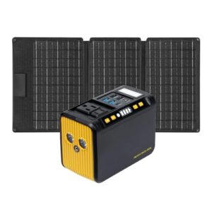 rocksolar portable power station and foldable solar panel - rs81 weekender 80w solar generator lithium battery backup and 12v rssp30 30w solar charger with ac/12v dc/usb outlets