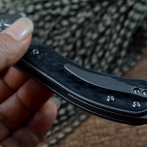 twosun D2 Satin Blade TC4 Titanium Carbon Fiber Handle Folding Hunting Knife TS388