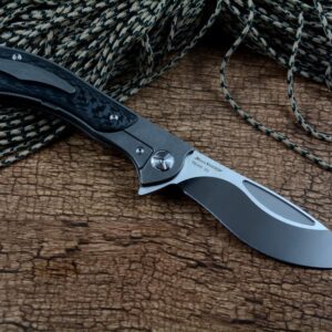 twosun D2 Satin Blade TC4 Titanium Carbon Fiber Handle Folding Hunting Knife TS388