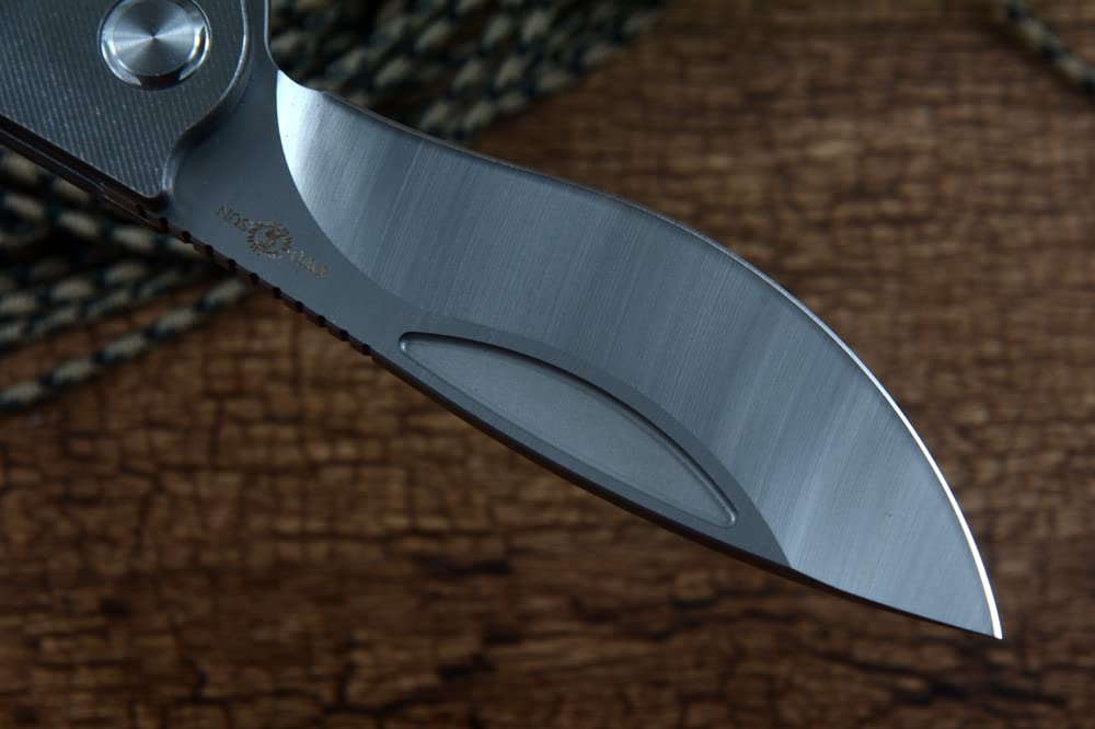 twosun D2 Satin Blade TC4 Titanium Carbon Fiber Handle Folding Hunting Knife TS388