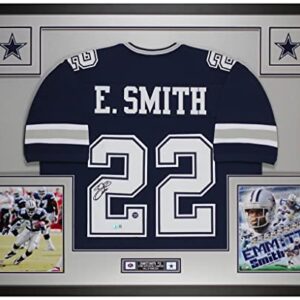 Emmitt Smith Autographed Blue Dallas Jersey - Beautifully Matted and Framed - Hand Signed By Smith and Certified Authentic by Beckett - Includes Certificate of Authenticity