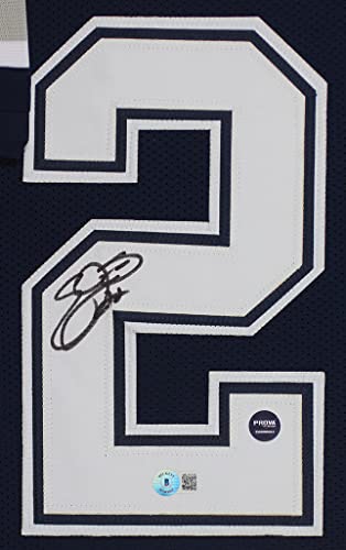 Emmitt Smith Autographed Blue Dallas Jersey - Beautifully Matted and Framed - Hand Signed By Smith and Certified Authentic by Beckett - Includes Certificate of Authenticity