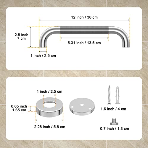 12 Inch Anti Slip Shower Grab Bar, YuanDe Chrome Finish Stainless Steel Bath Grab Bar, Knurled Bathroom Safety Rail, Shower Handrail Support, Handicap Elderly Injury Senior Balance Assist Handles