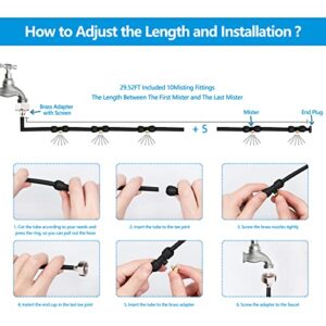 HBlife Misting Cooling System, 39.4 FT(12m) Misting Line + 13 Brass Mist Nozzles + Brass Adapter(3/4In), Misters for Outdoors Patio Garden Greenhouse Trampoline. Outside Mister for Waterpark, Black