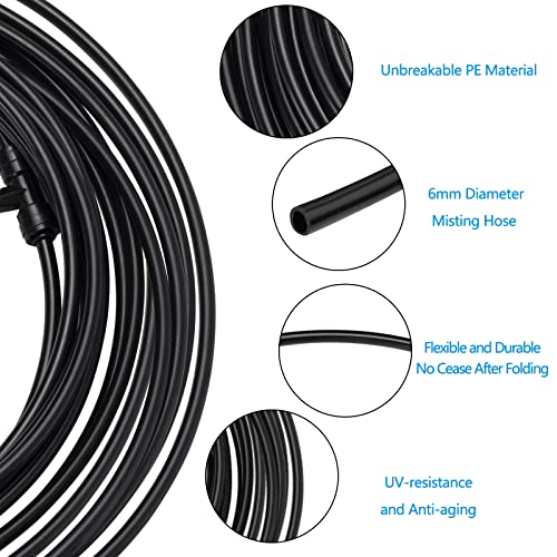 HBlife Misting Cooling System, 39.4 FT(12m) Misting Line + 13 Brass Mist Nozzles + Brass Adapter(3/4In), Misters for Outdoors Patio Garden Greenhouse Trampoline. Outside Mister for Waterpark, Black