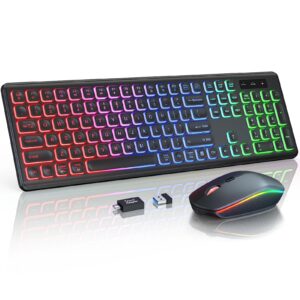 wireless keyboard and mouse, round keys, tactile responsive typing, sleep mode, cute keyboard mouse combo, lag-free usb cordless pink keyboard for computer/laptop/pc/windows/mac/chrome os - trueque