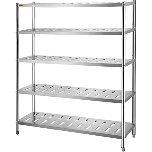 VEVOR Storage Shelf, 5-Tier Storage Shelving Unit, Stainless Steel Garage Shelf, 59.1 x 17.7 x 70.9 inch Heavy Duty Storage Shelving, 661 Lbs Total Capacity with Adjustable Height and Vent Holes