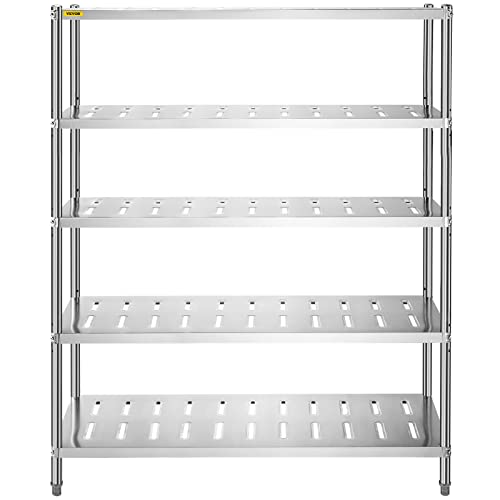 VEVOR Storage Shelf, 5-Tier Storage Shelving Unit, Stainless Steel Garage Shelf, 59.1 x 17.7 x 70.9 inch Heavy Duty Storage Shelving, 661 Lbs Total Capacity with Adjustable Height and Vent Holes