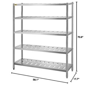 VEVOR Storage Shelf, 5-Tier Storage Shelving Unit, Stainless Steel Garage Shelf, 59.1 x 17.7 x 70.9 inch Heavy Duty Storage Shelving, 661 Lbs Total Capacity with Adjustable Height and Vent Holes