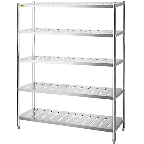 VEVOR Storage Shelf, 5-Tier Storage Shelving Unit, Stainless Steel Garage Shelf, 59.1 x 17.7 x 70.9 inch Heavy Duty Storage Shelving, 661 Lbs Total Capacity with Adjustable Height and Vent Holes