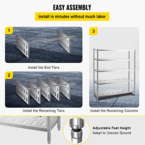 VEVOR Storage Shelf, 5-Tier Storage Shelving Unit, Stainless Steel Garage Shelf, 59.1 x 17.7 x 70.9 inch Heavy Duty Storage Shelving, 661 Lbs Total Capacity with Adjustable Height and Vent Holes