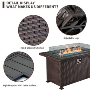 HOMREST Propane Fire Pit Table, 50 Inch 50,000 BTU Auto-Ignition Gas Fire Pit Table Rectangular, Wind Guard,Cover,Wood Plastic Composites Tabletop, CSA Certification Firepit for Outdoor Patio Lawn