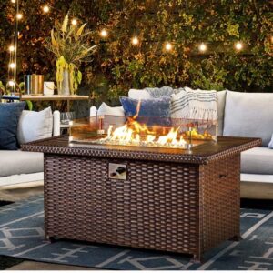 HOMREST Propane Fire Pit Table, 50 Inch 50,000 BTU Auto-Ignition Gas Fire Pit Table Rectangular, Wind Guard,Cover,Wood Plastic Composites Tabletop, CSA Certification Firepit for Outdoor Patio Lawn