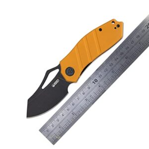 Kubey KU335 Folding Pocket Knife, 2.95 Inch Tanto Plain Blade, G10 Handles Outdoor Camping Hunting Knife with Thumb Hole Open and Reversible Clip, Utility Tool for Men and Women (Yellow)